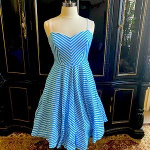Vixen by Micheline Pitt Dollface Dress XL Retro Barbie Blue and White stripe